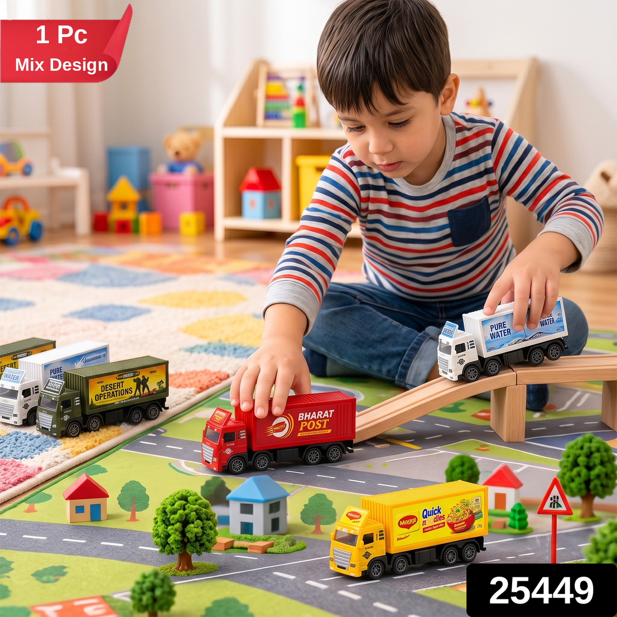 Pullback container truck toy 1 Pc Mix Design label