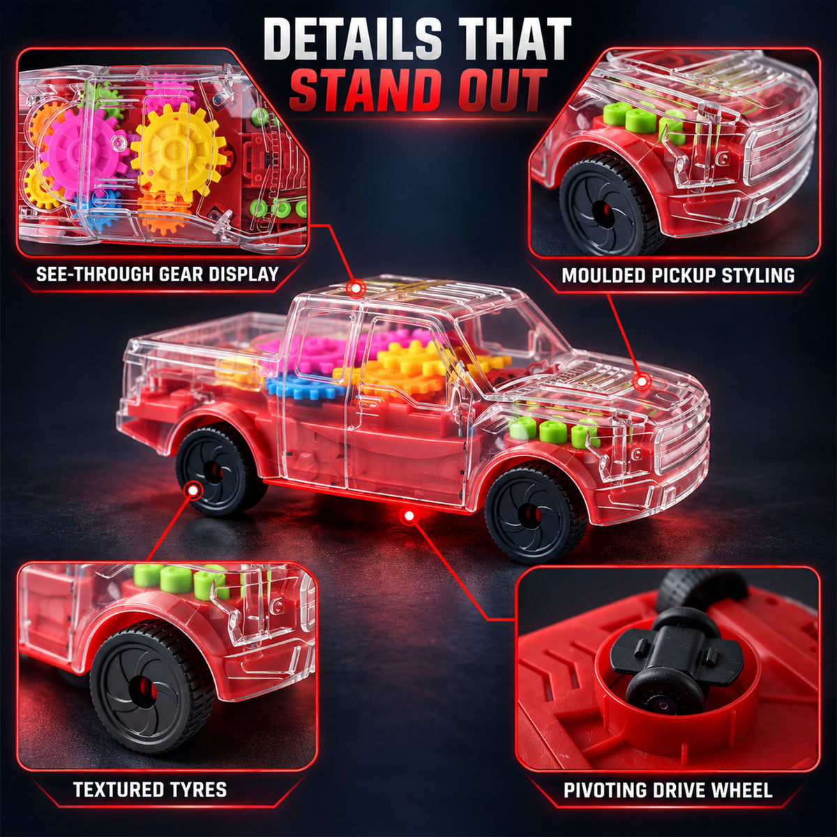 Transparent gear pickup toy car with lights and sound 04