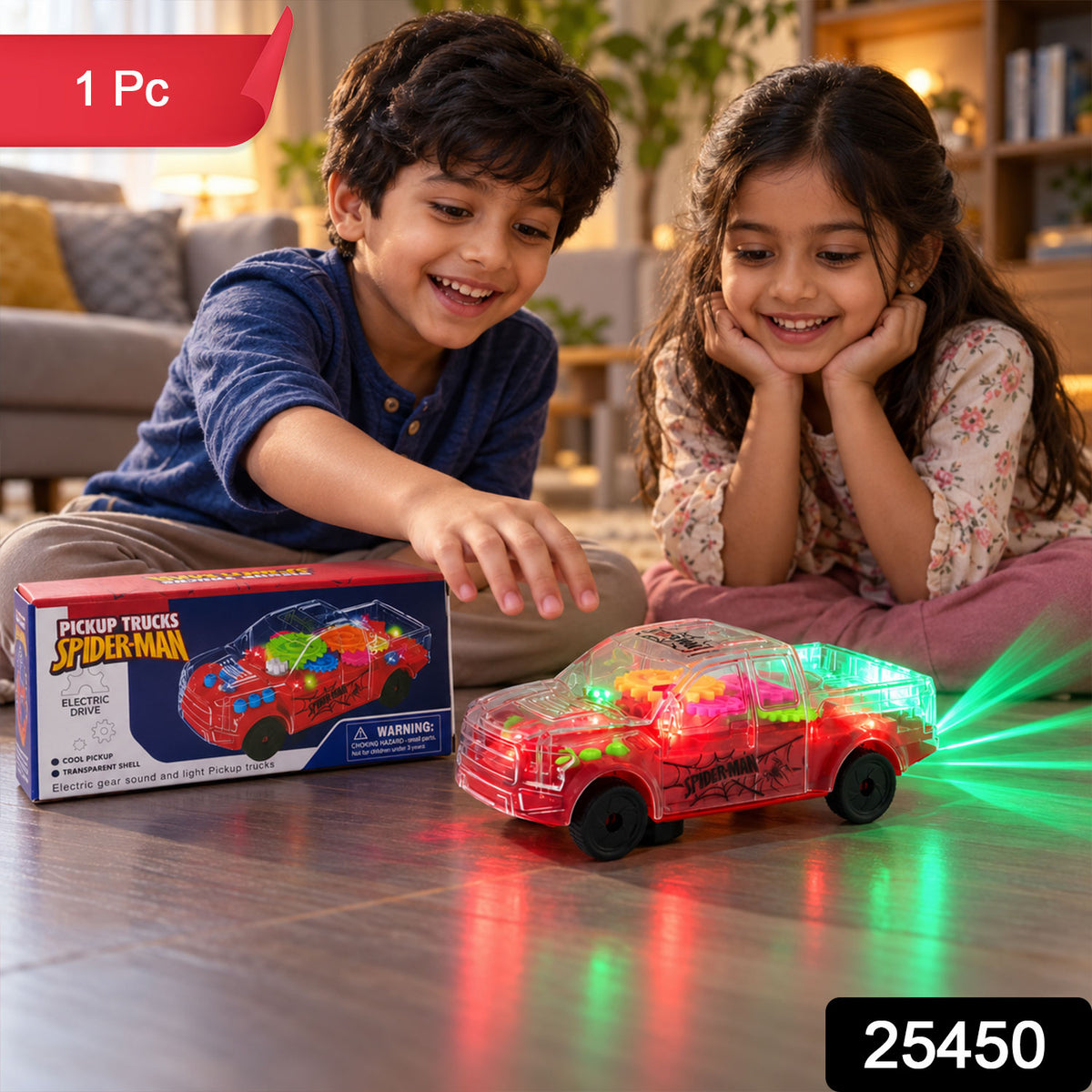 Transparent gear pickup toy car with lights and sound 1 Pc label
