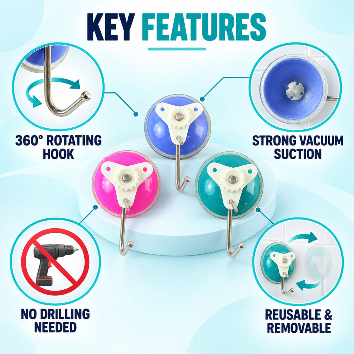 Suction cup snap wall hooks - product details 02