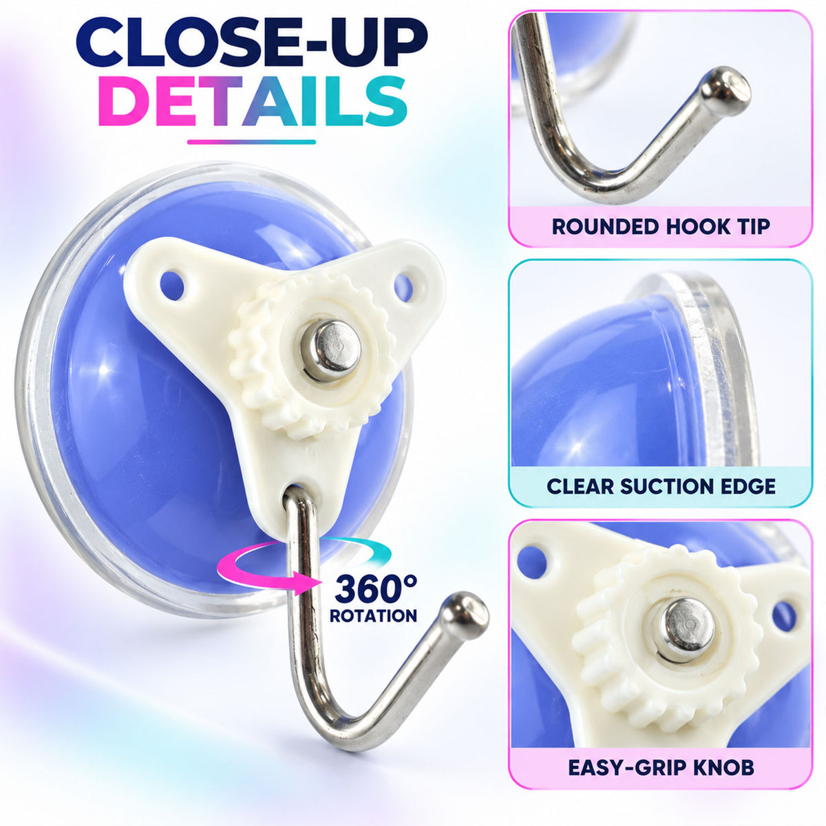 Suction cup snap wall hooks - product details 03