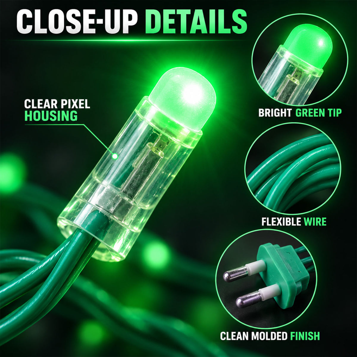 Green LED string lights - LED details