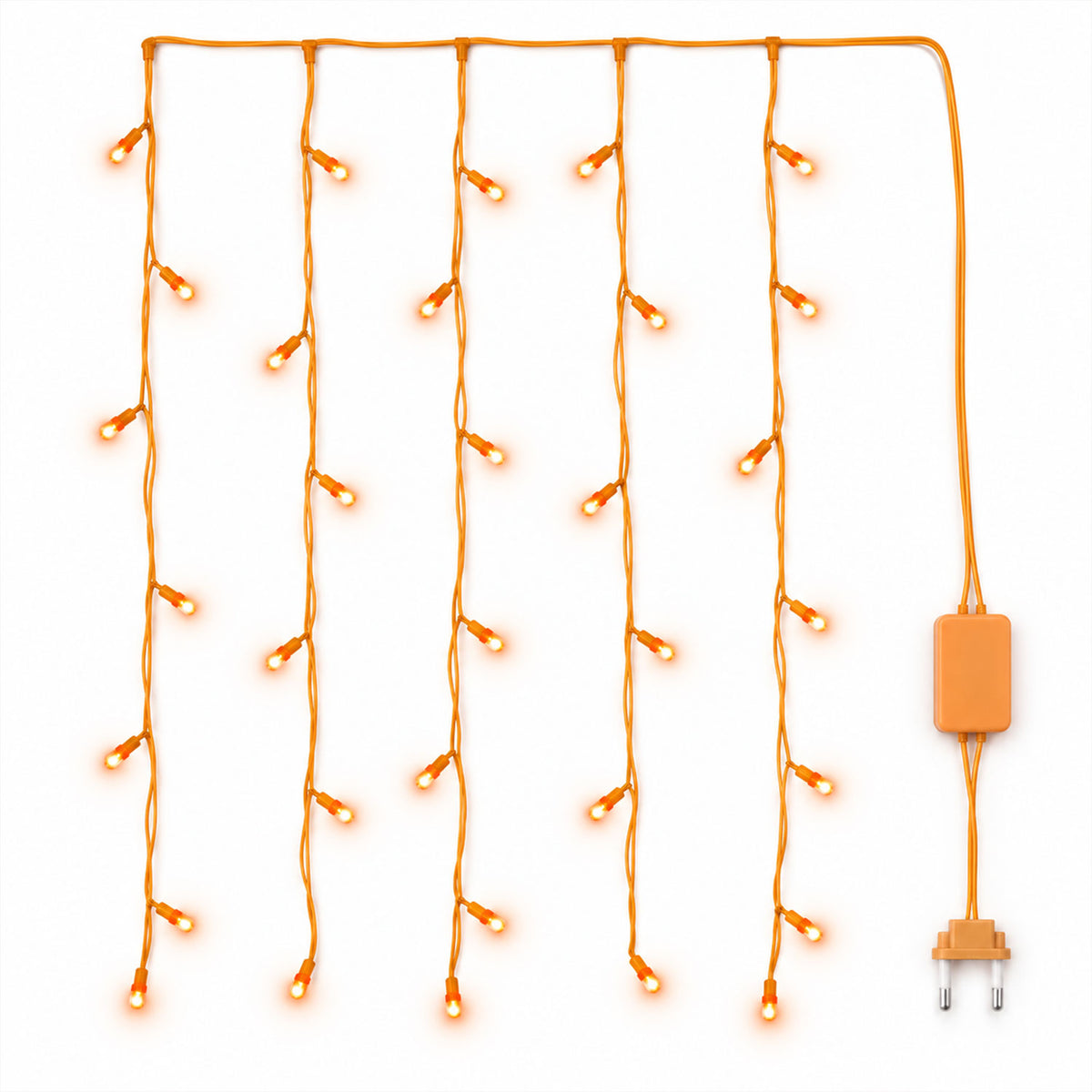 Orange LED curtain string lights - white background