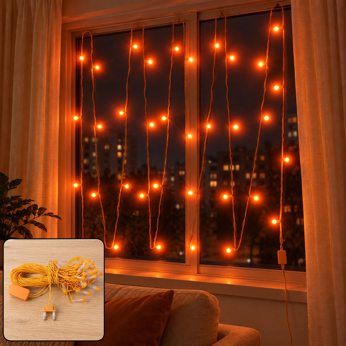 Orange LED Curtain String Light Series for Festival Party Decor (10 Mtr)