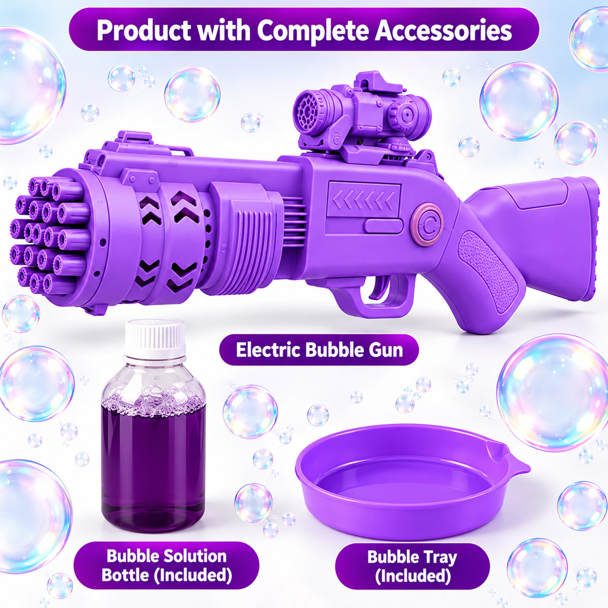 Bubble blaster toy gun with liquid and tray - view 02