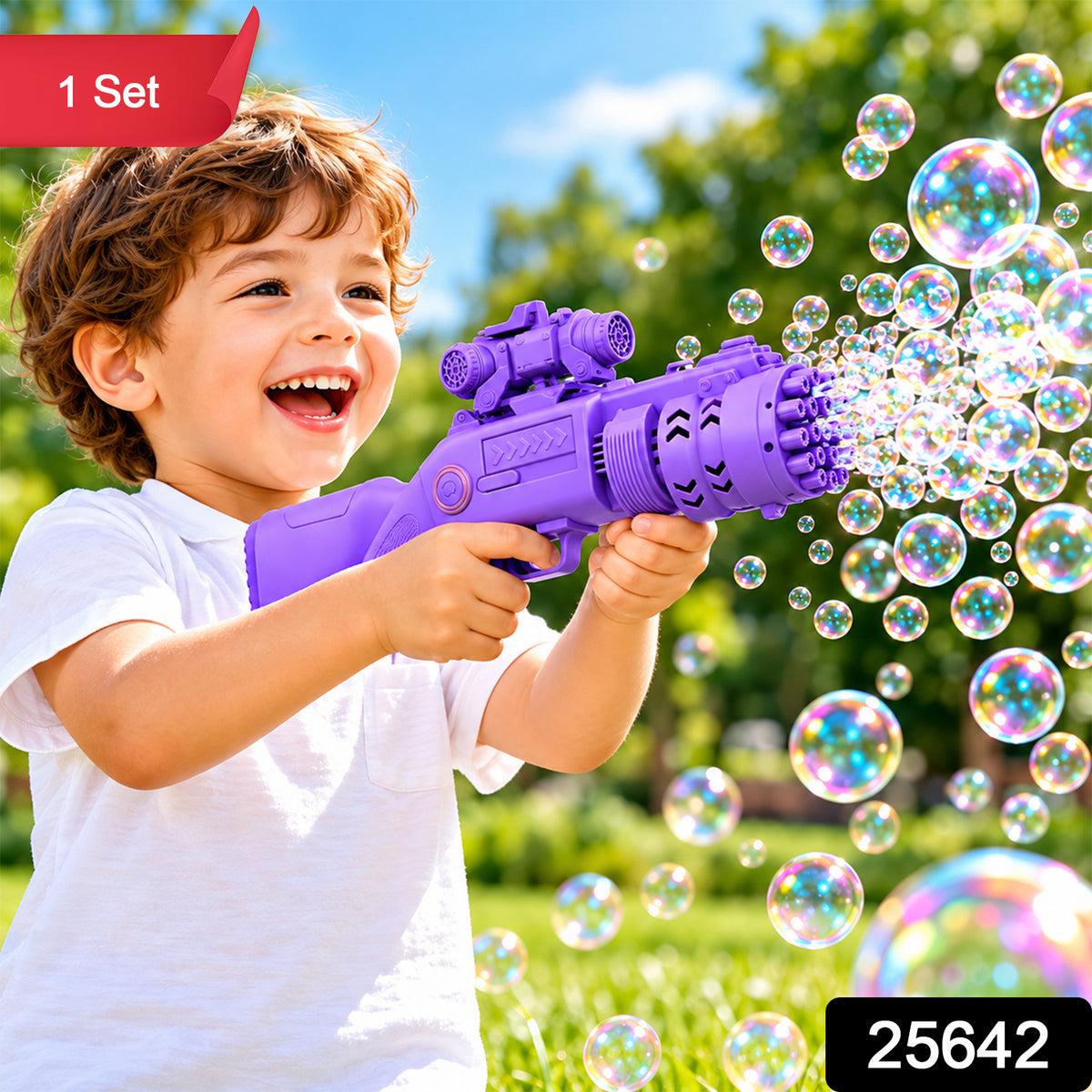 Bubble blaster toy gun with liquid and tray - 1 Set