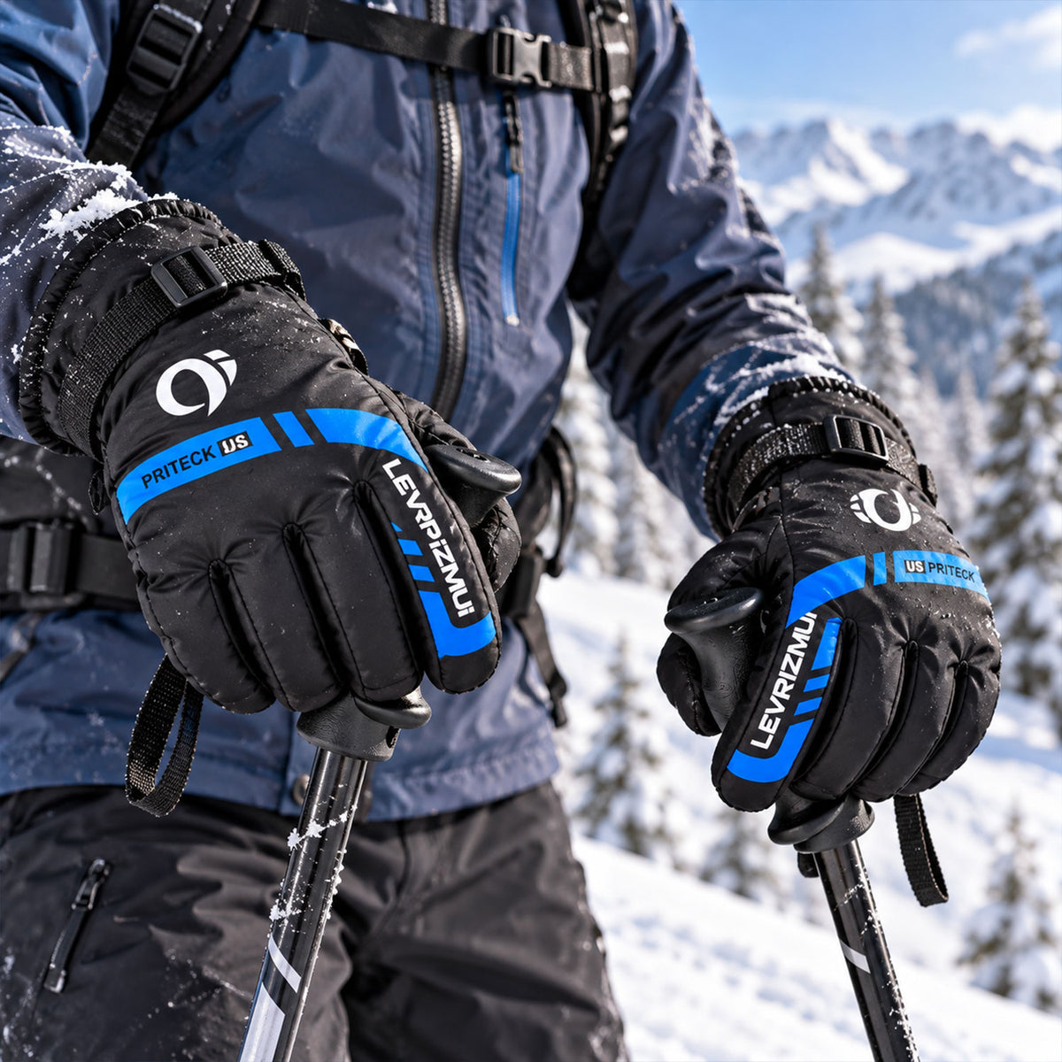 Winter full-finger gloves with adjustable wrist buckle, product view 1