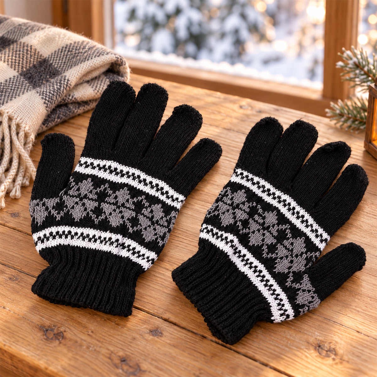 Winter knitted full finger gloves 02
