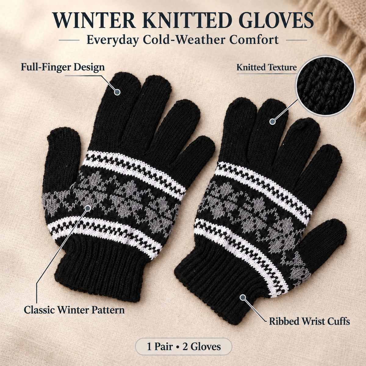 Winter knitted full finger gloves 06