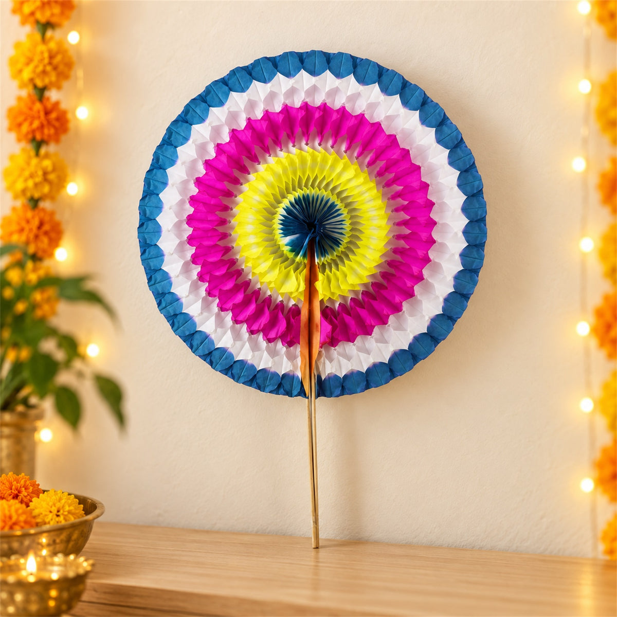 Colourful folding paper hand fan 01