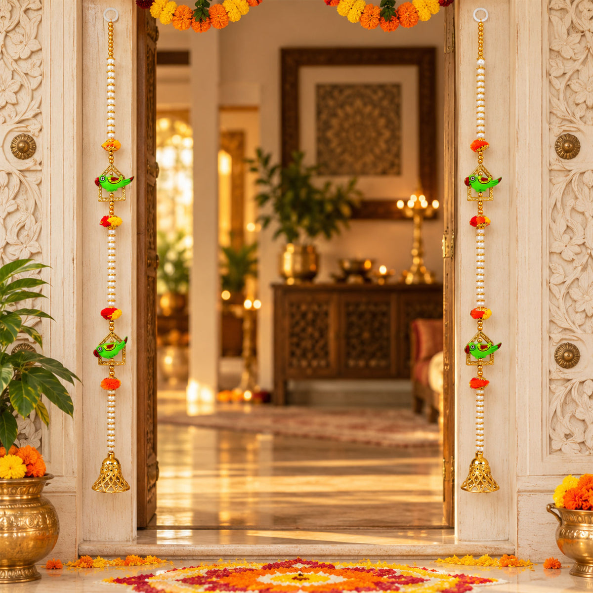 Parrot Door Hangings with Golden Bells