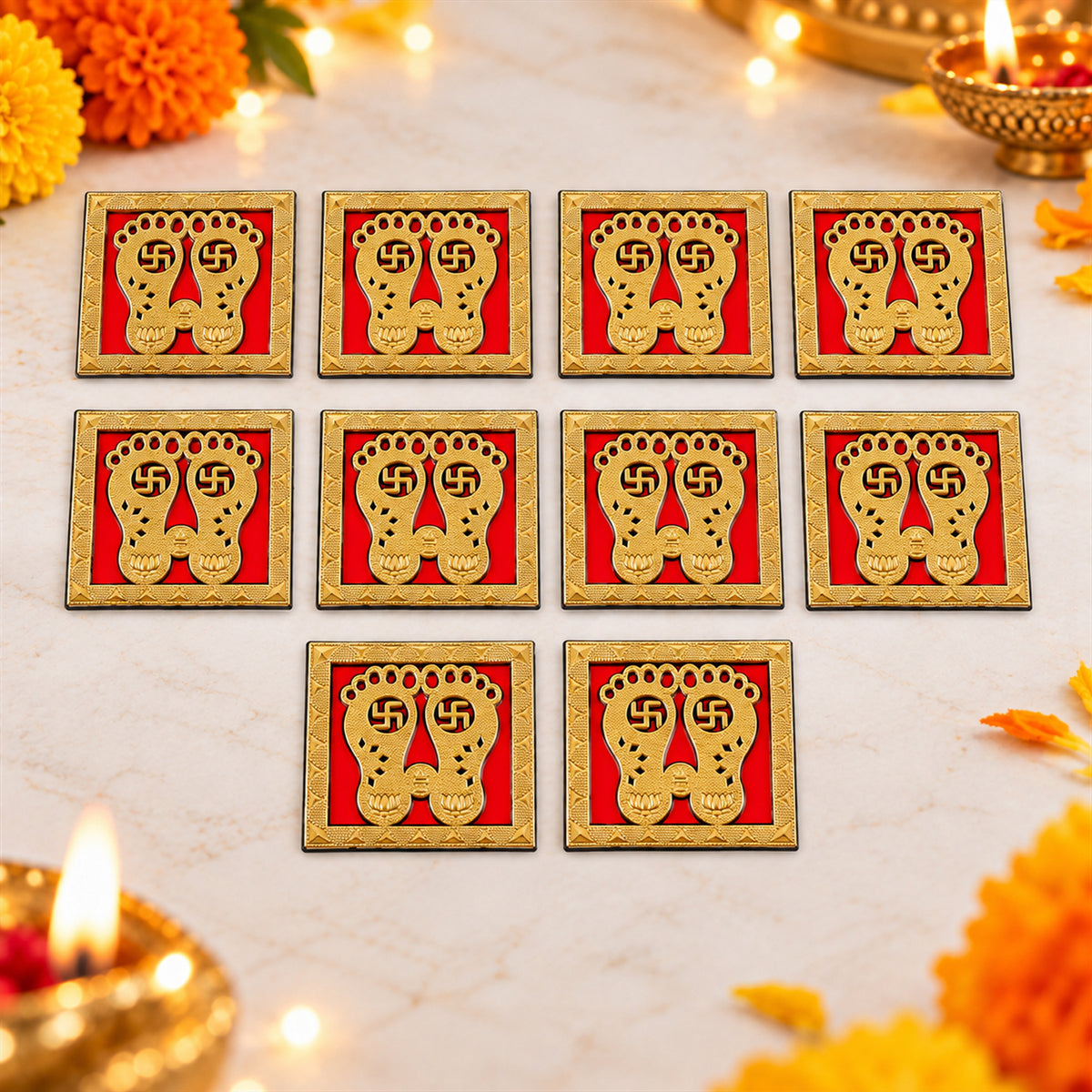 Golden Lakshmi Charan framed decorative sticker set 3