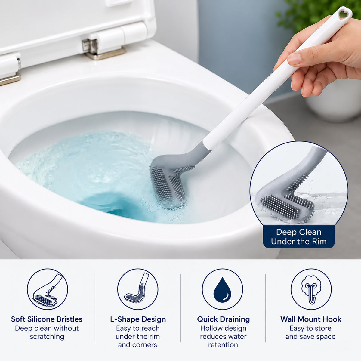 Golf shaped silicone toilet cleaning brush with wall hook 3