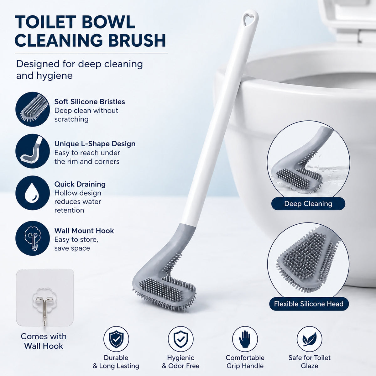 Golf shaped silicone toilet cleaning brush with wall hook 4
