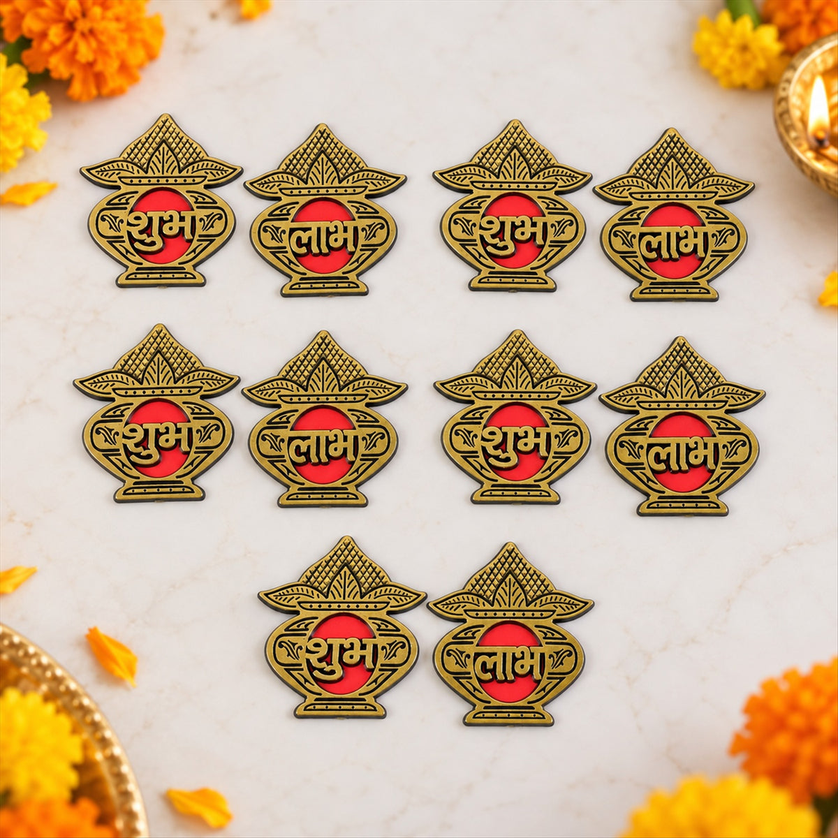 Golden Kalash Shubh Labh decorative sticker set 3