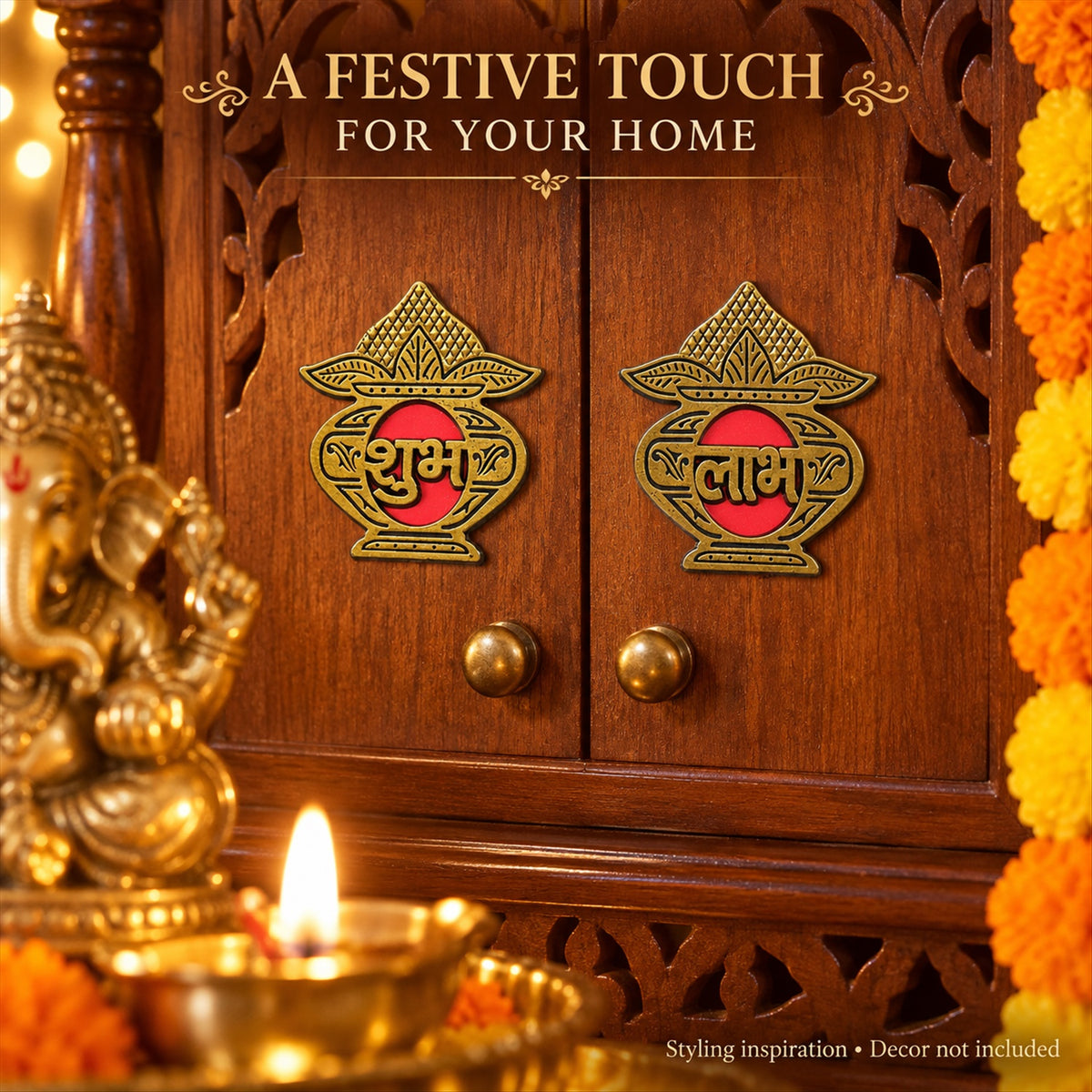Golden Kalash Shubh Labh decorative sticker set 8