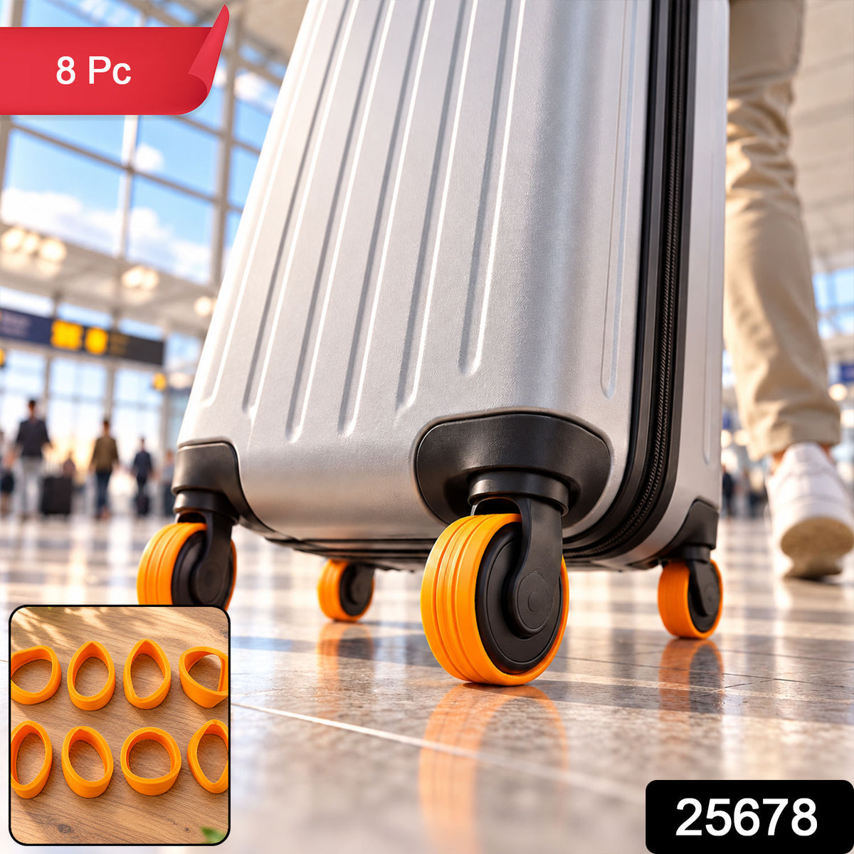 Silicone trolley luggage wheel cover protectors 8 Pc label