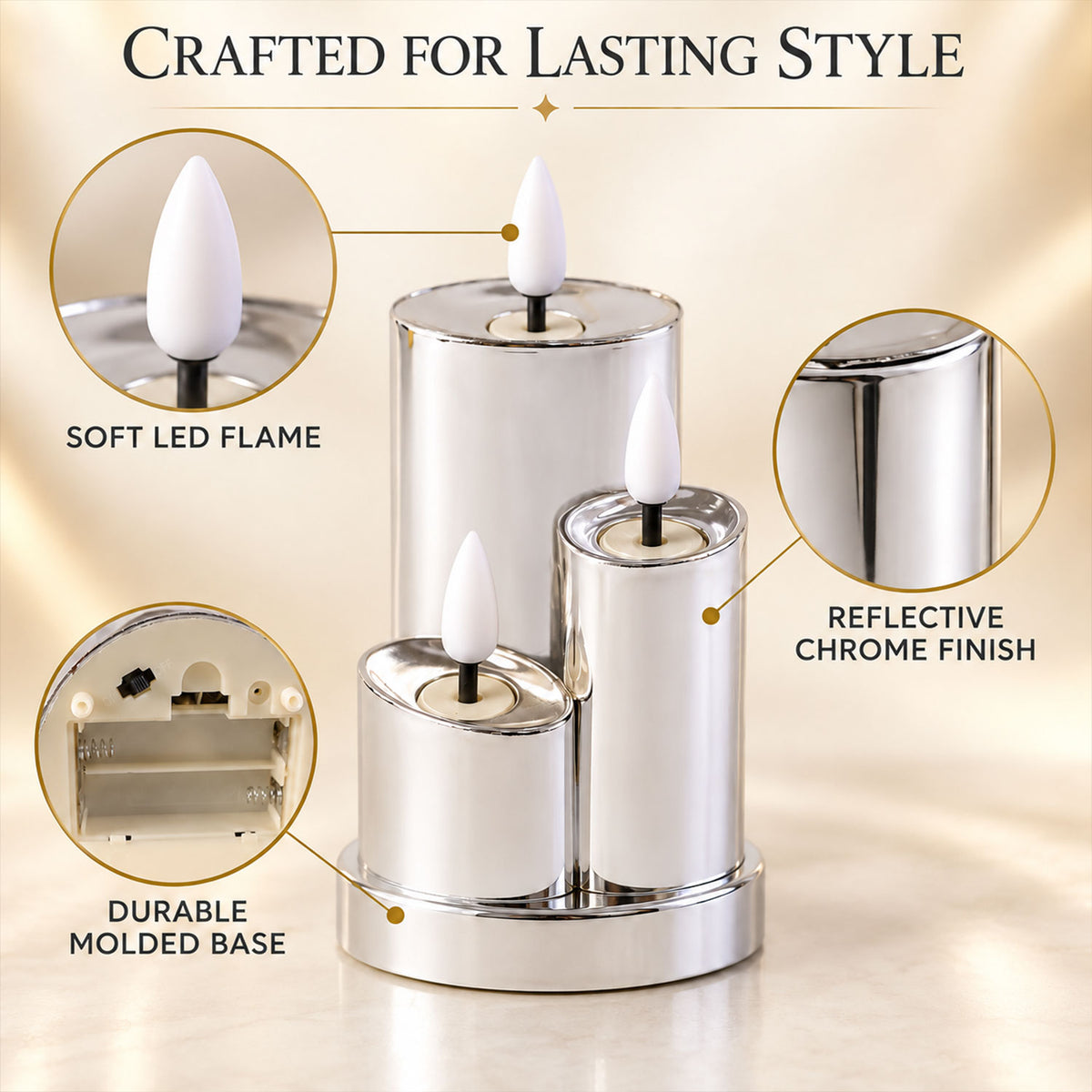 Chrome battery candle table decor