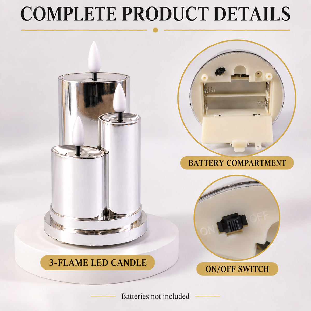 Chrome LED candle white bg