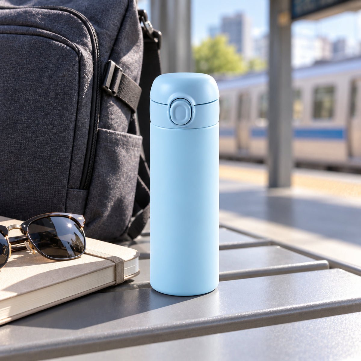 Glass water bottle white bg