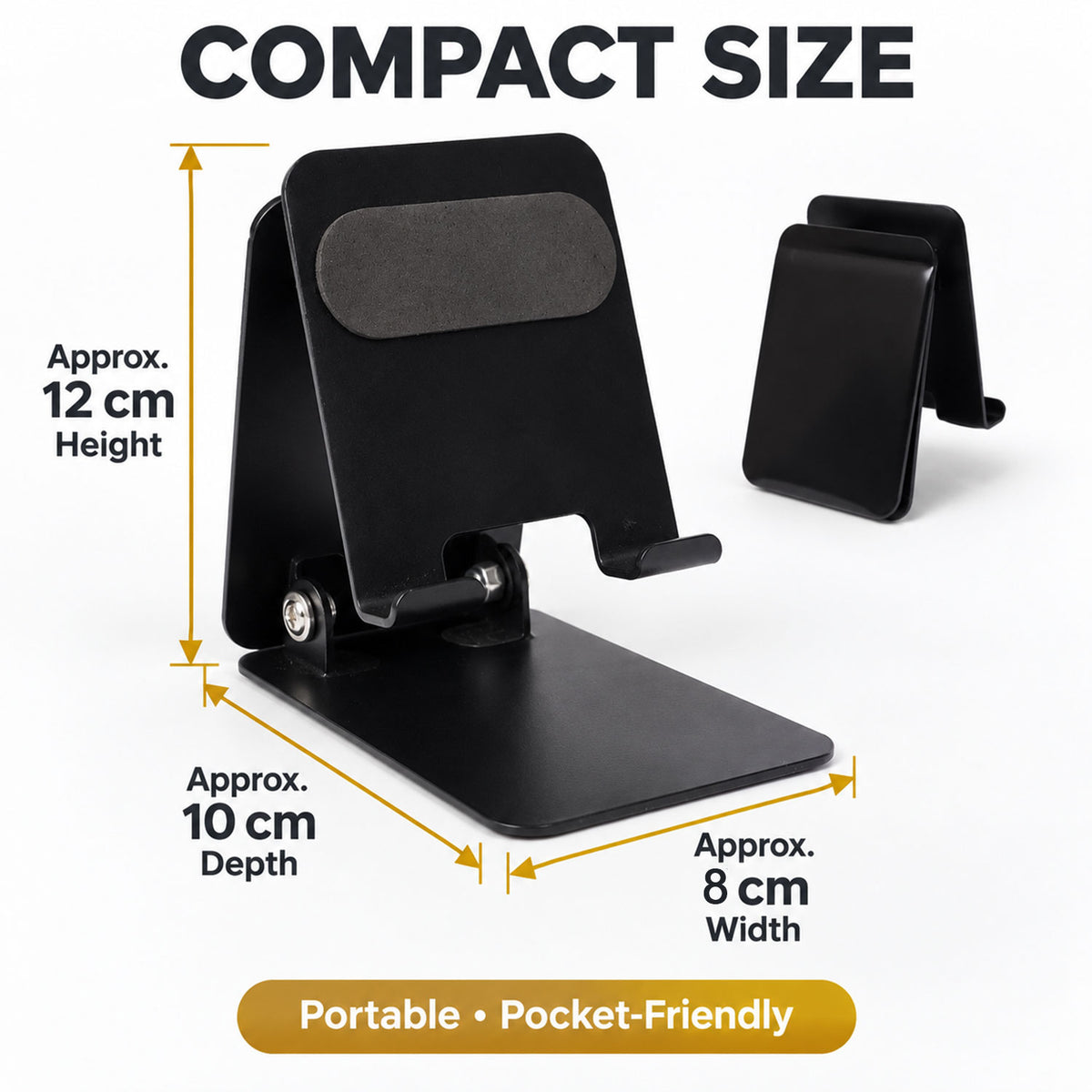 Foldable metal mobile phone stand - dimensions