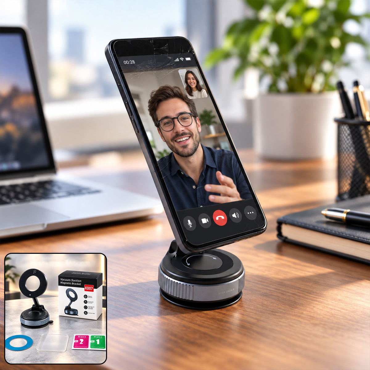 Magnetic phone holder with packaging contents