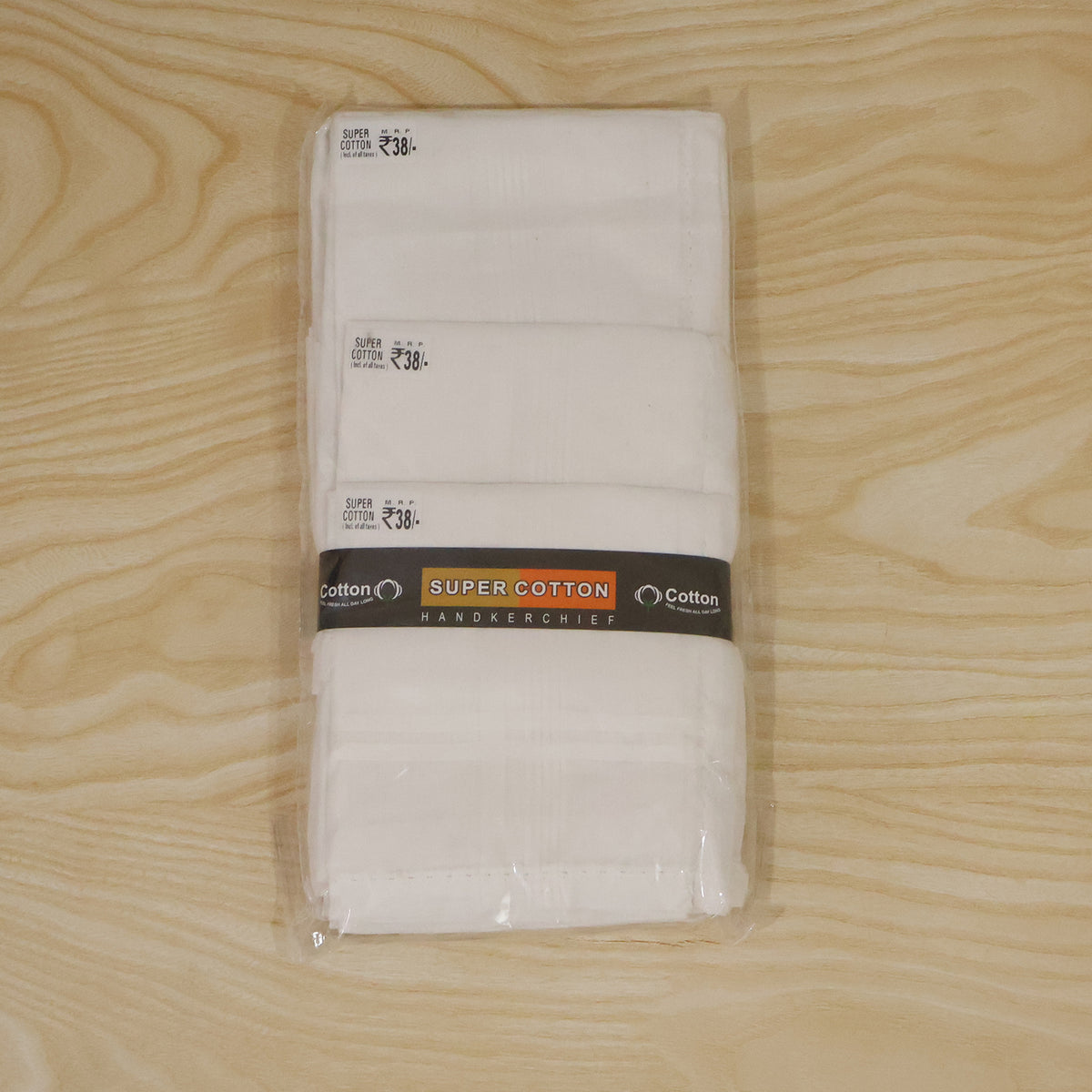 Actual product view of white cotton handkerchiefs with various striped borders
