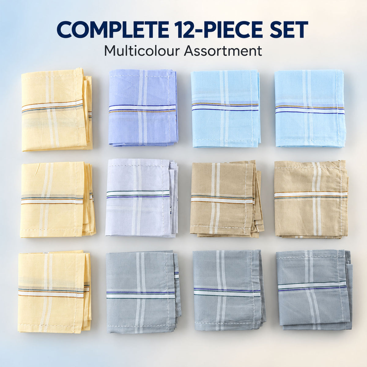 Men soft cotton striped border handkerchiefs - product view 06