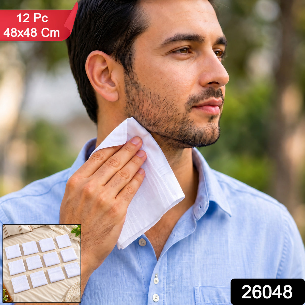 Mens Soft Cotton Handkerchief Rumal for Office and Everyday Use (12 Pc Set)