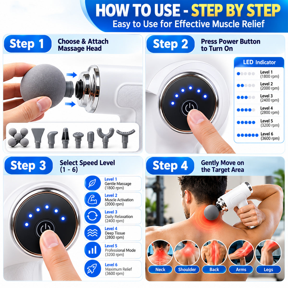 Rechargeable handheld fascia massage gun view 06