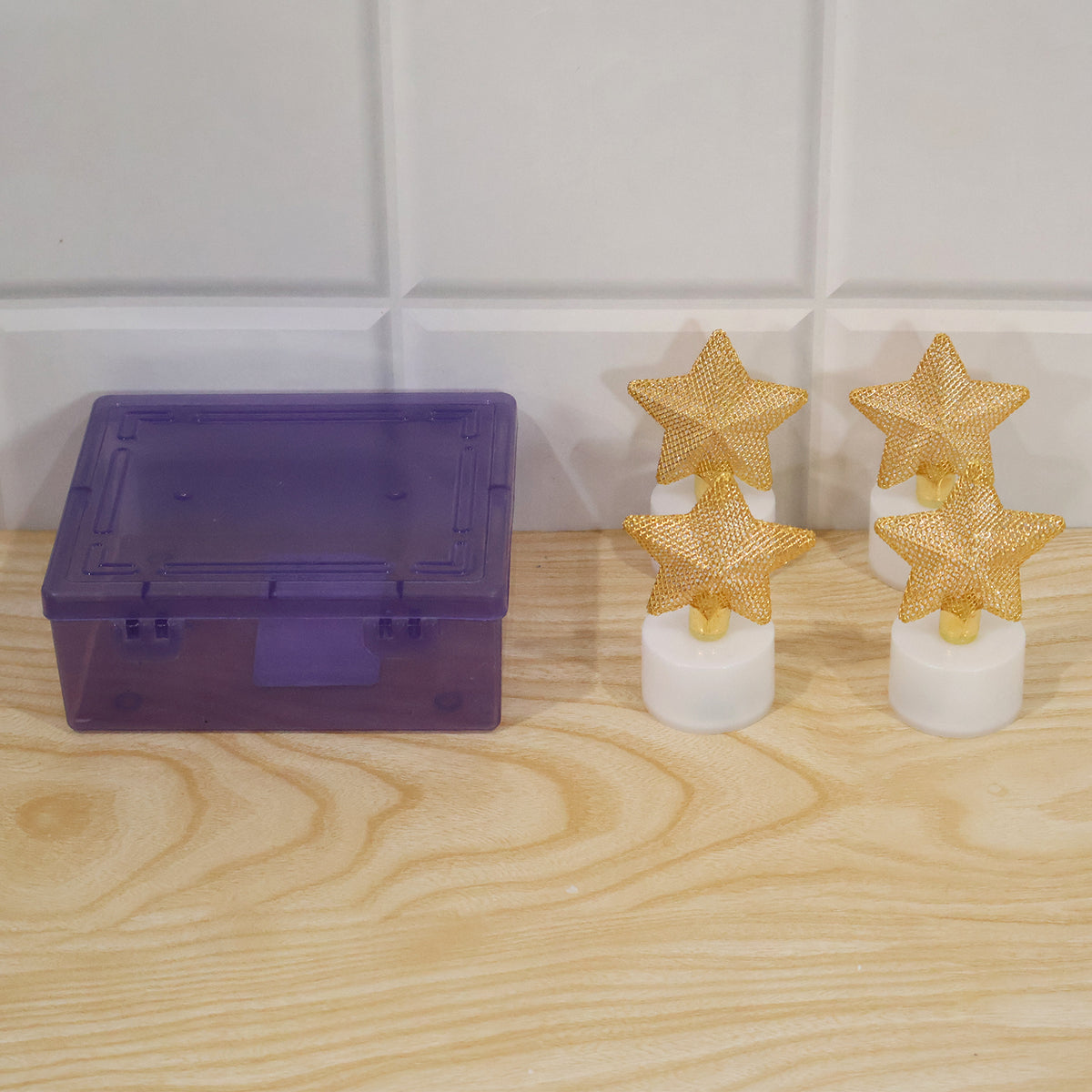 Decorative LED star candles - actual product and plastic box