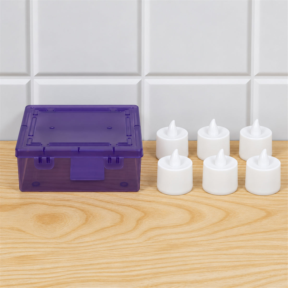 Red glow flameless LED tealight candles - actual product and plastic box
