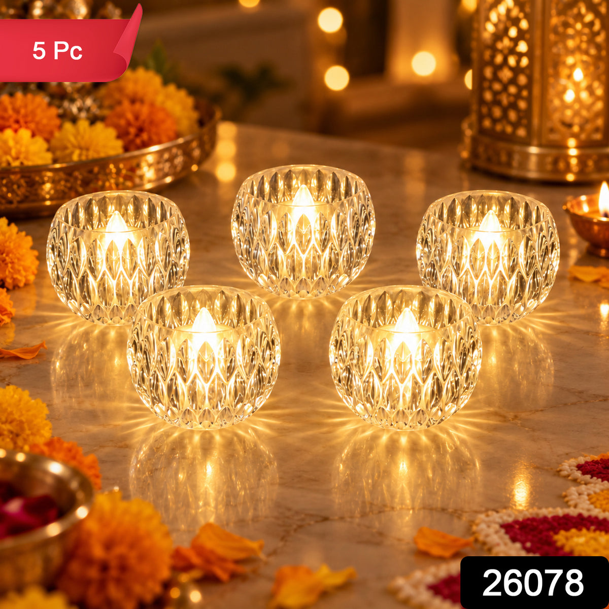 Crystal style LED decorative candles - 5 Pc set