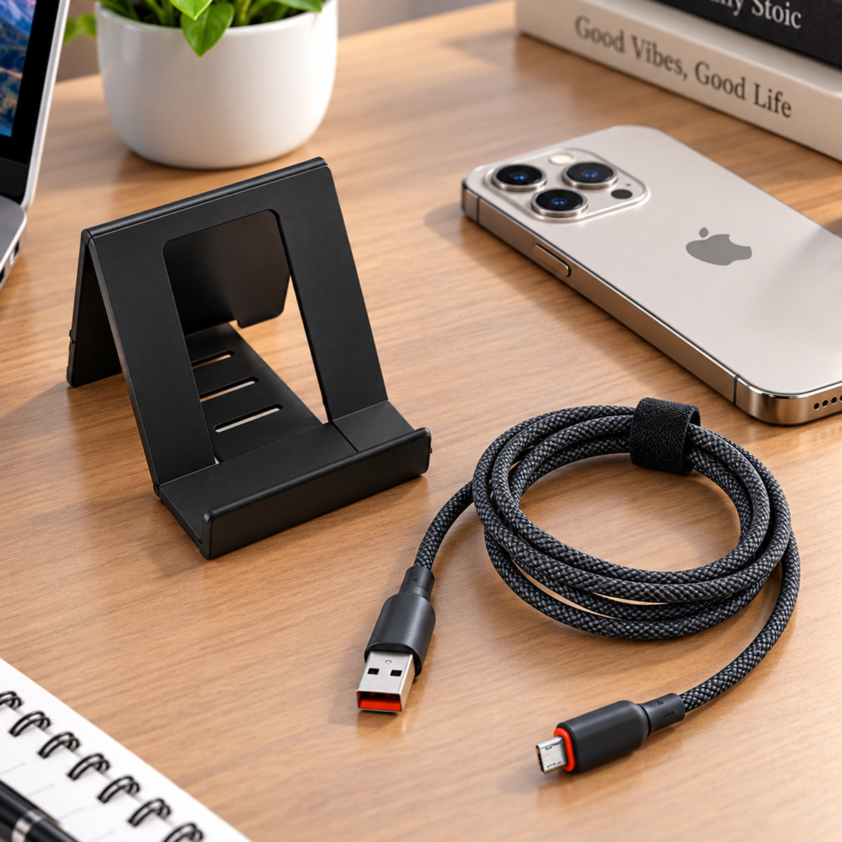 80W USB-A to Micro USB braided cable with mobile stand V8 CB 1054- 01.jpg