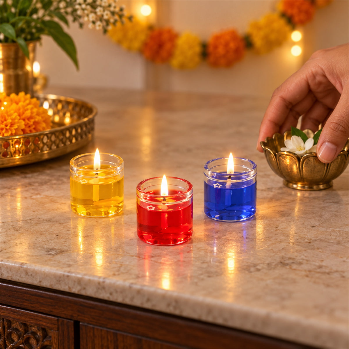 Colourful decorative gel wax candles in glass jars 03
