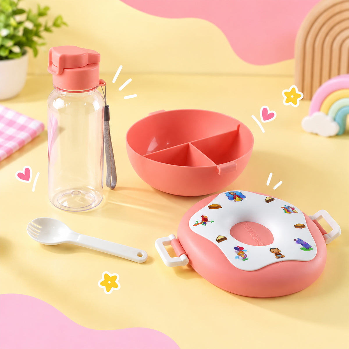 Kids plastic lunch box with water bottle view 05