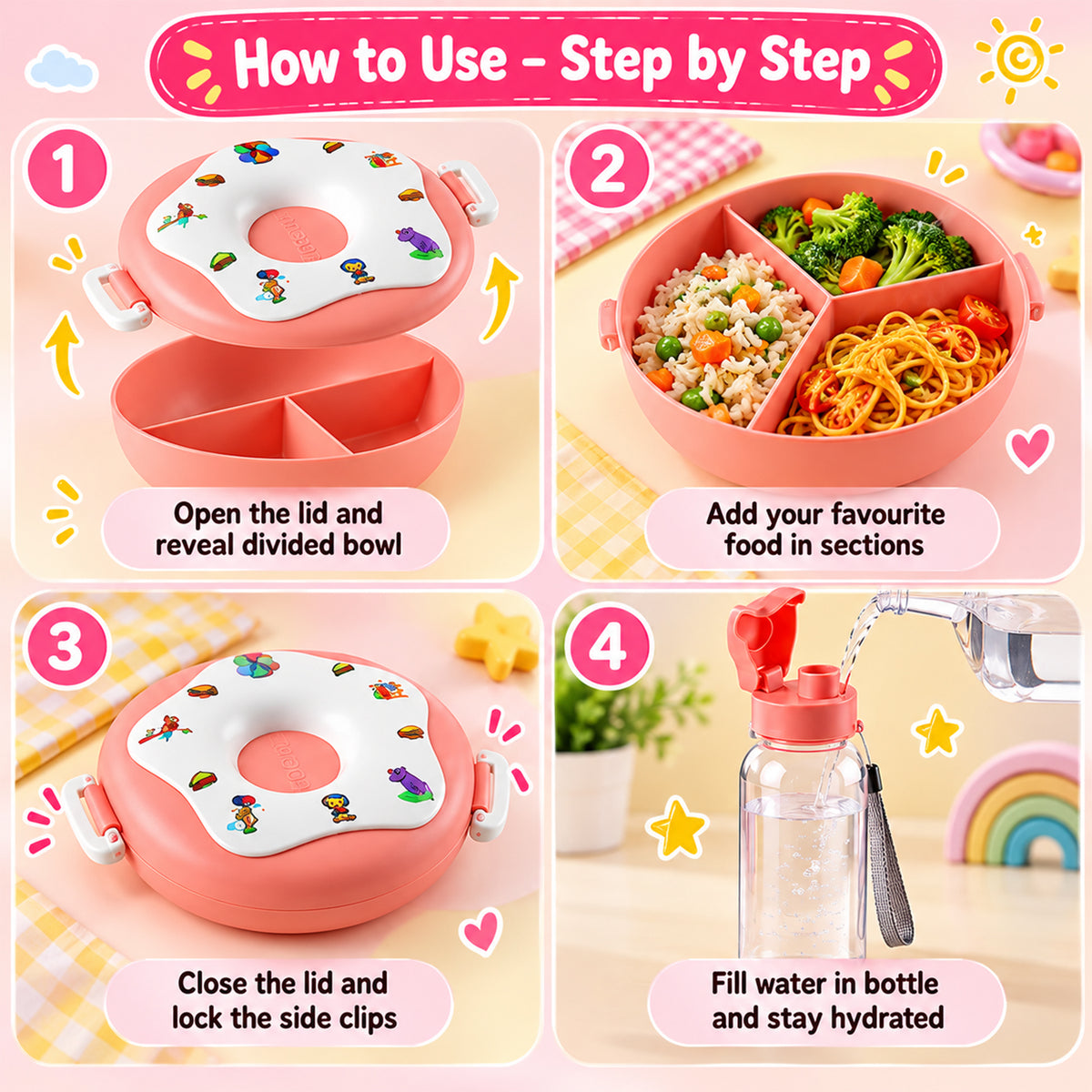 Kids plastic lunch box with water bottle view 06