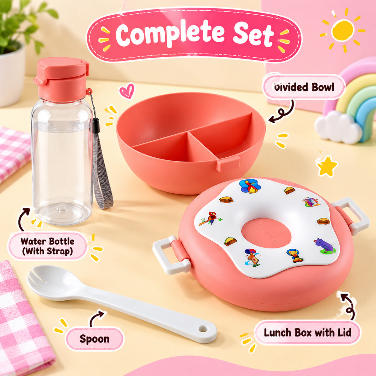 Kids plastic lunch box with water bottle view 08