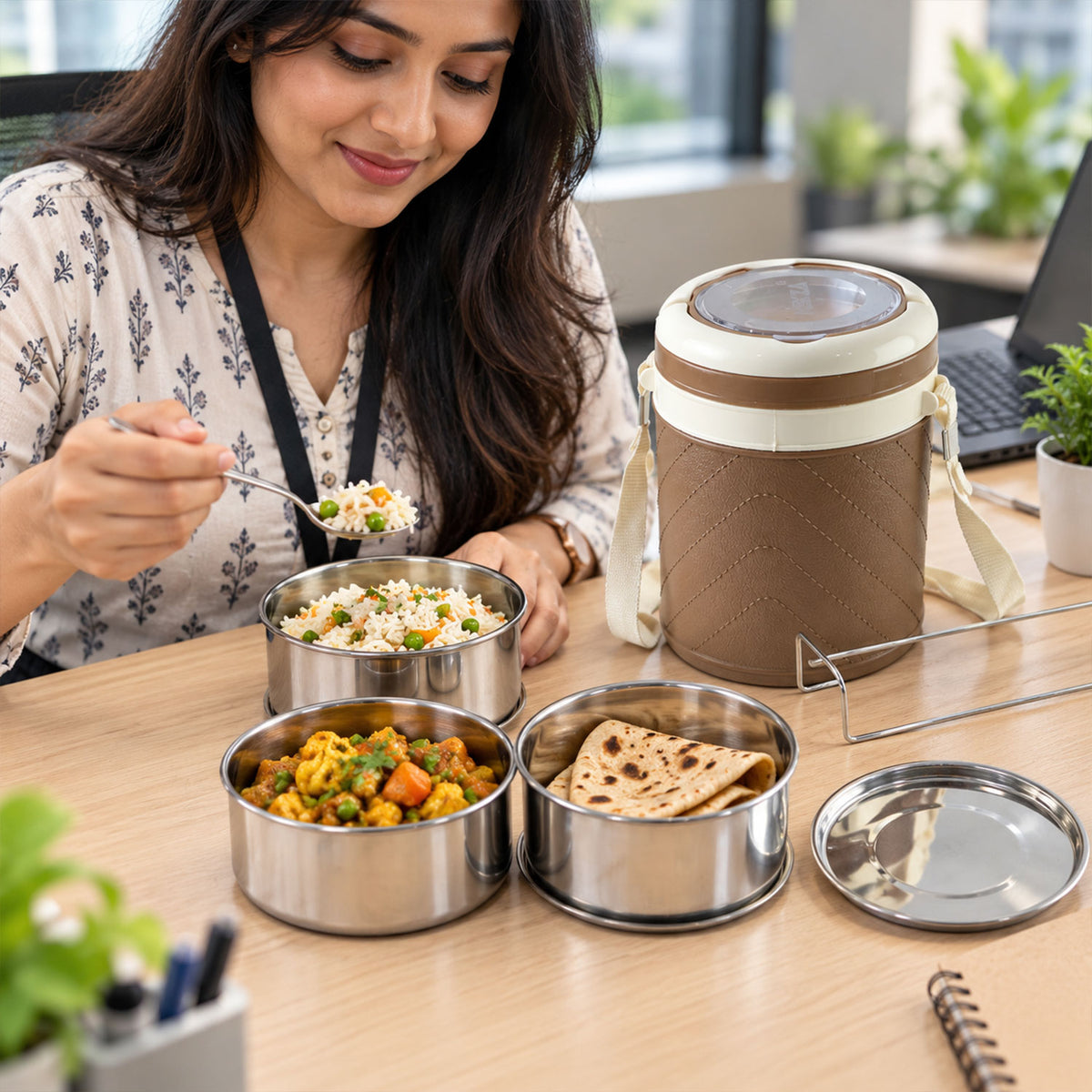 Three layer insulated tiffin box with steel containers 01