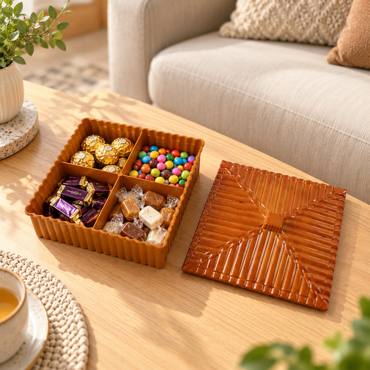 Four compartment dry fruit and snack storage box with decorative lid King-Multipurpose-Storage-Box-01.jpg