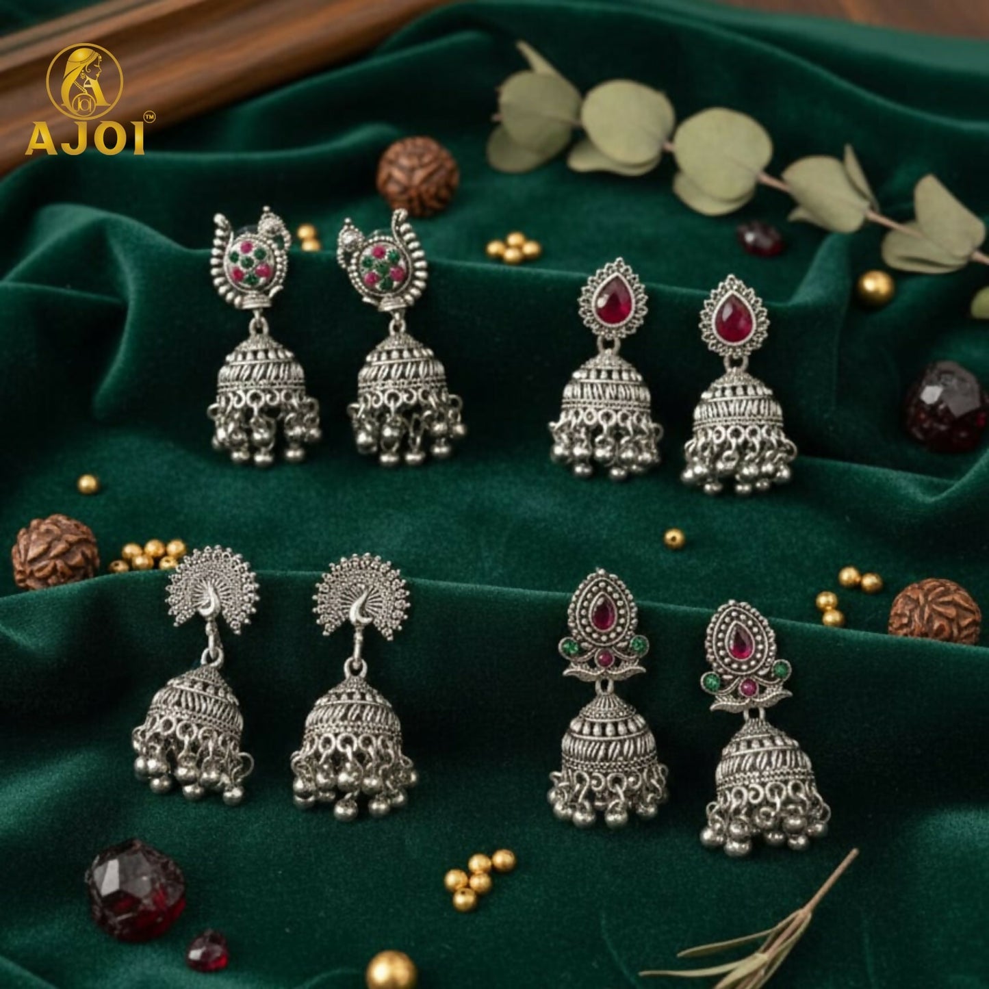 Oxidised Silver Traditional Jhumka Earrings Combo Set (4 Pairs) for Women & Girls