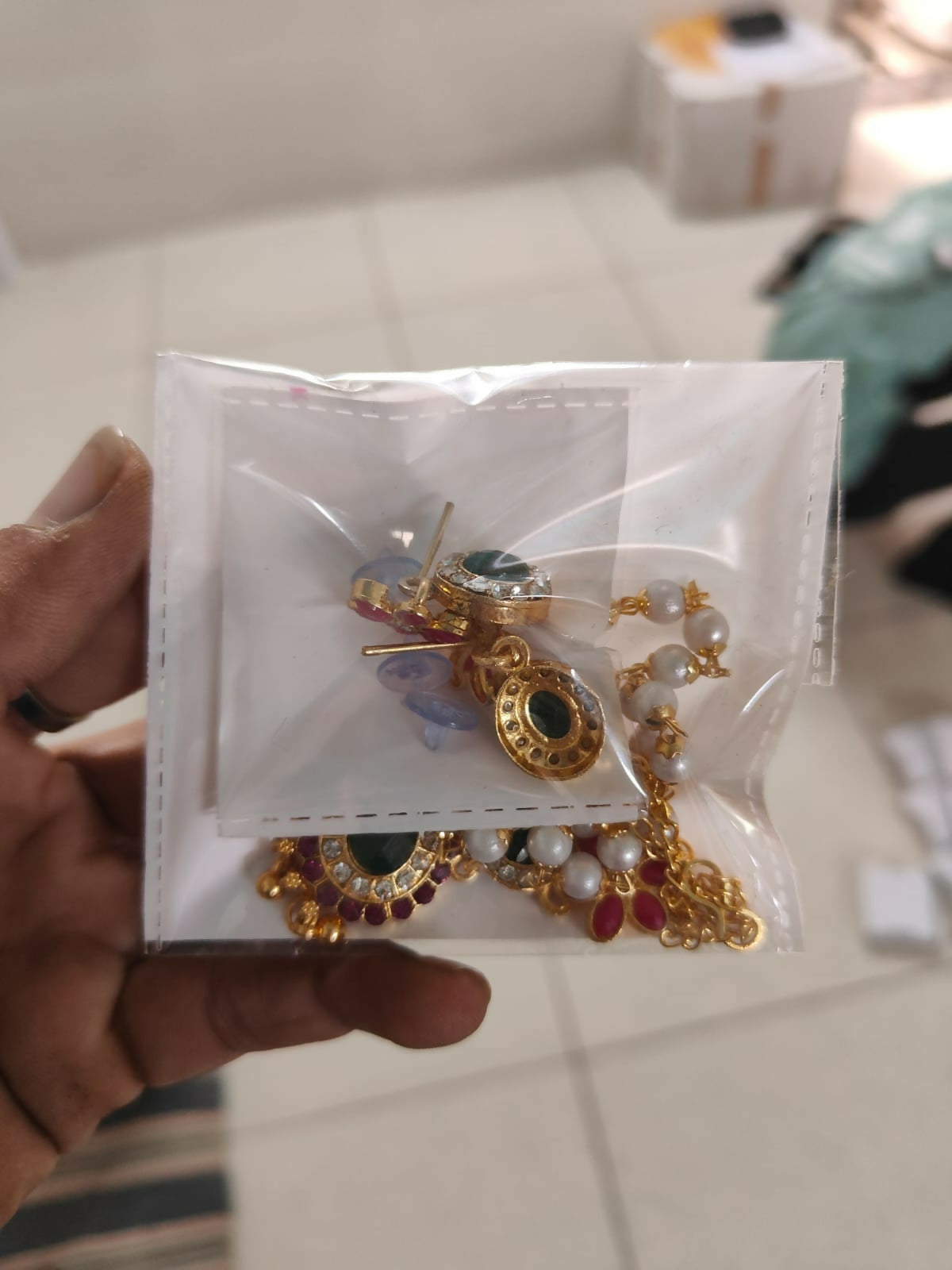 Traditional Gold-Tone Blue Enamel Butterfly Necklace with Pearl Drops