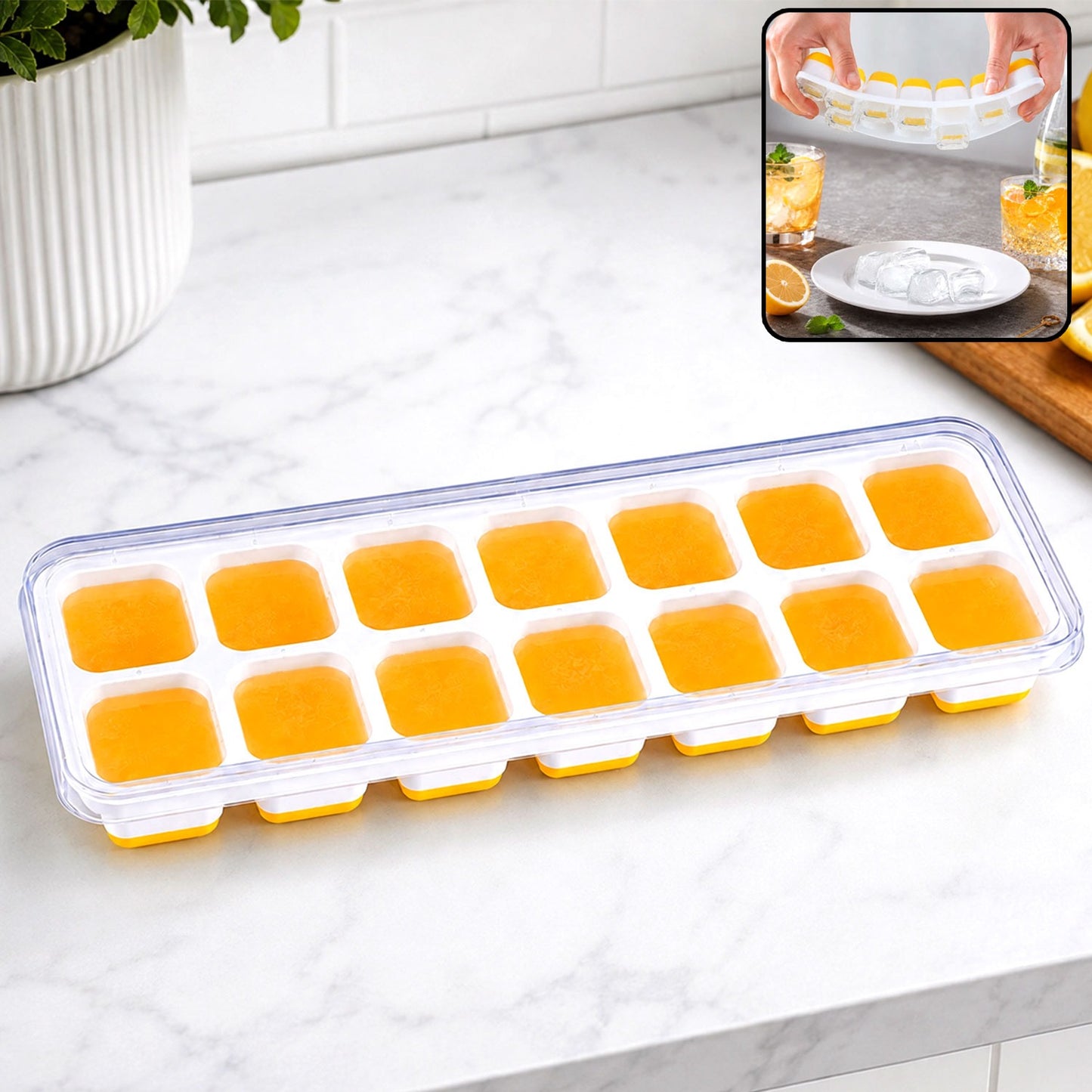 Ice Cube Tray with Spill-Proof Lid – Effortless Ice Making and Space Saving