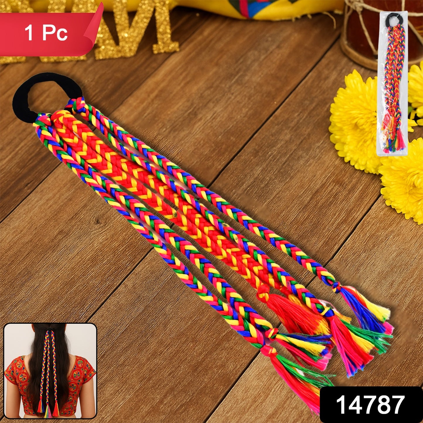 Traditional Multicolor Braided Hair Extension with Tassels