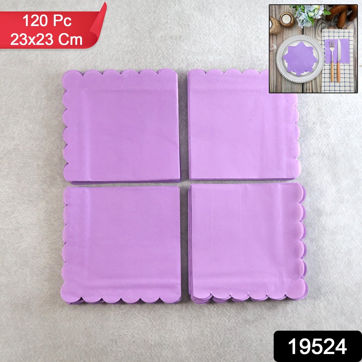 Lilac Scalloped Disposable Paper Napkin (23 x 23 cm / 120 Pc)