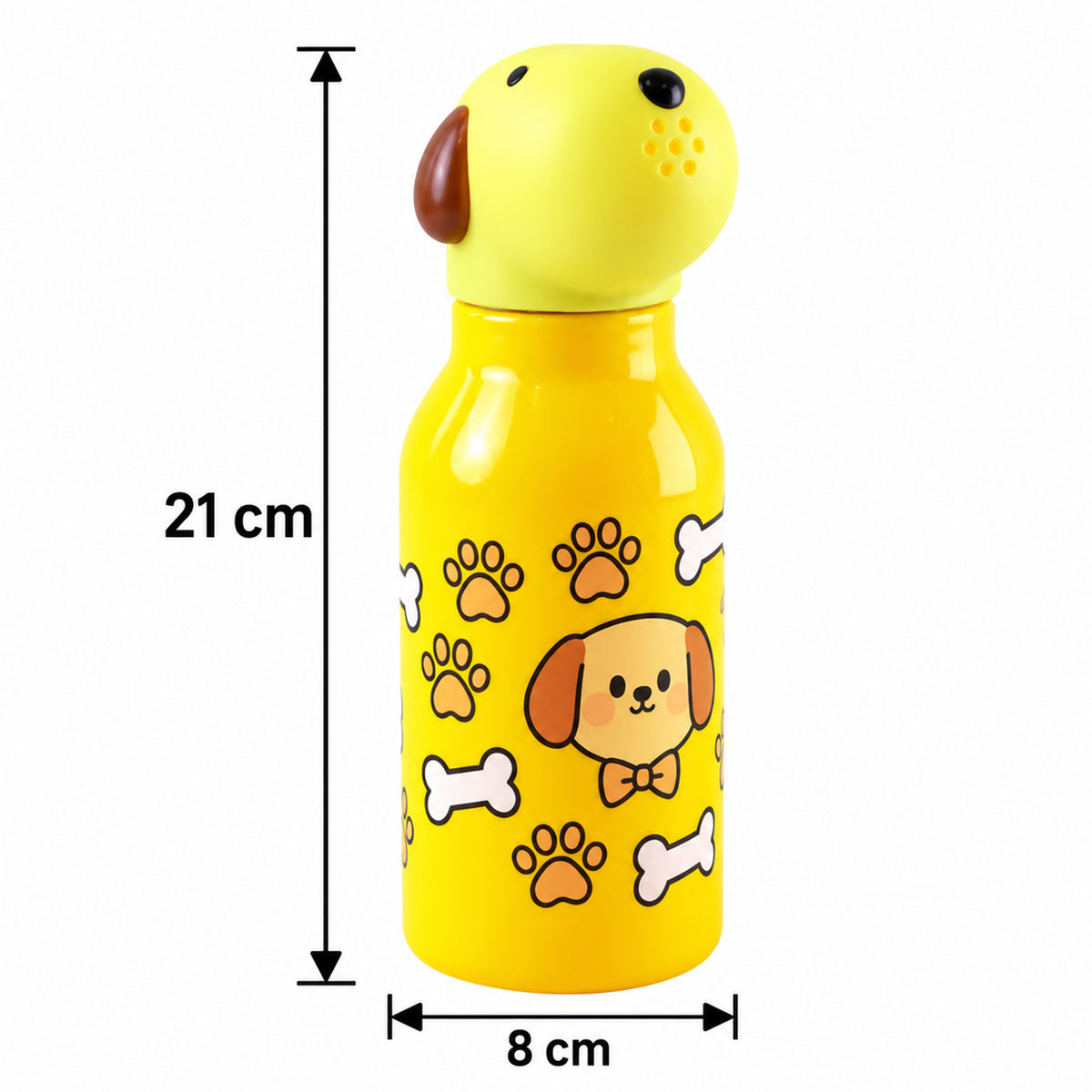Kids Animal Water Bottle with 3D Character Cap and Printed Design (1 Pc, Mix Design)