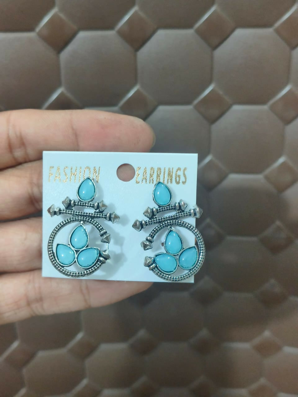 Turquoise stone and oxidized silver handcrafted earrings