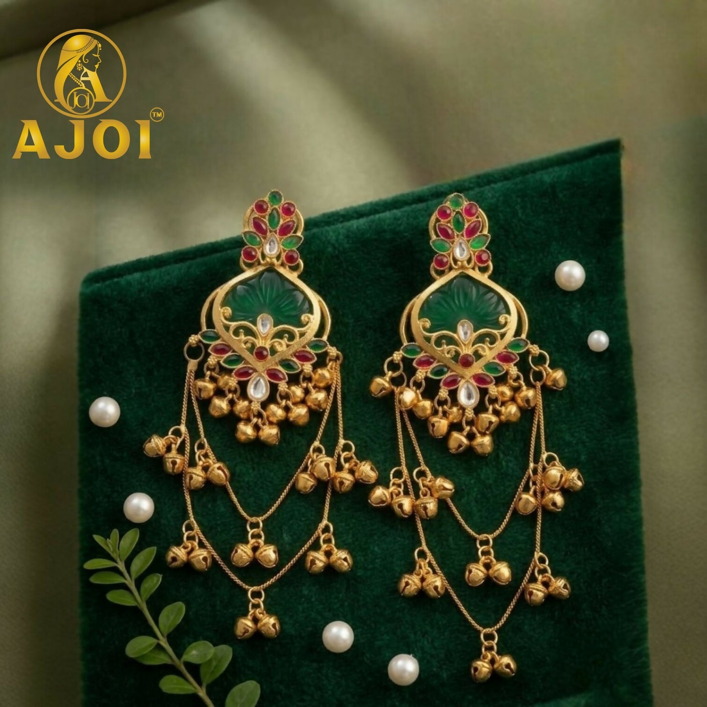 Royal Kashmiri Design Green Earrings