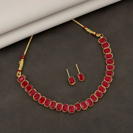 Regal Gold-Toned Choker Set with Ruby/Maroon Stones