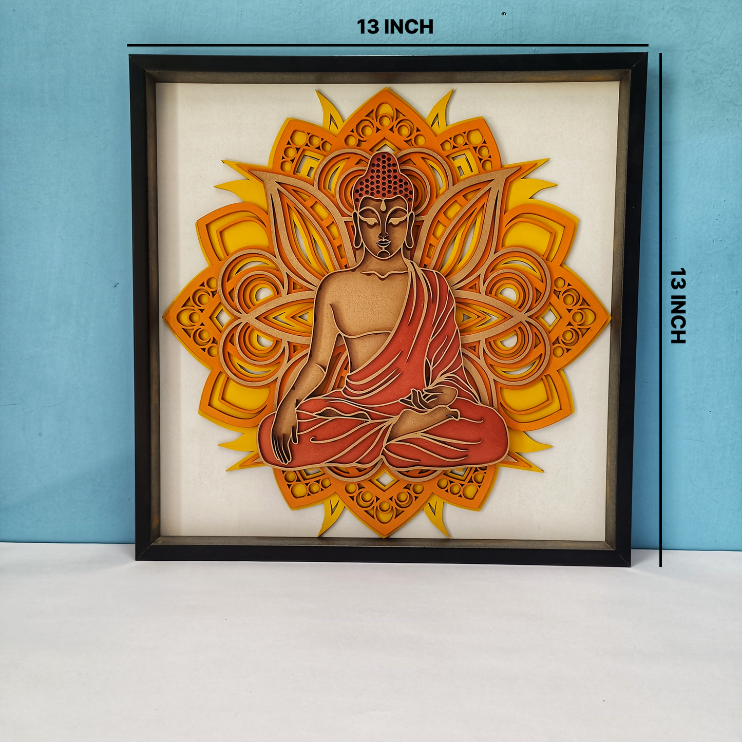 Handcrafted Wooden Buddha Wall Art – Multi-Layer 3D Wall Frame | Peaceful Mandala Design | Spiritual Home Decor Gift | Handmade Indian Artwork